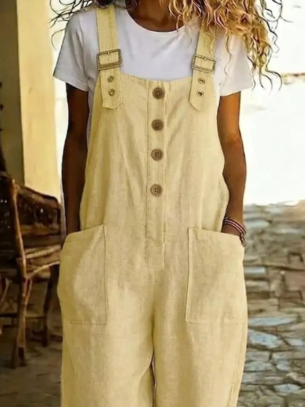 Casual Button Front Wide Leg Overalls - Lilixa.store