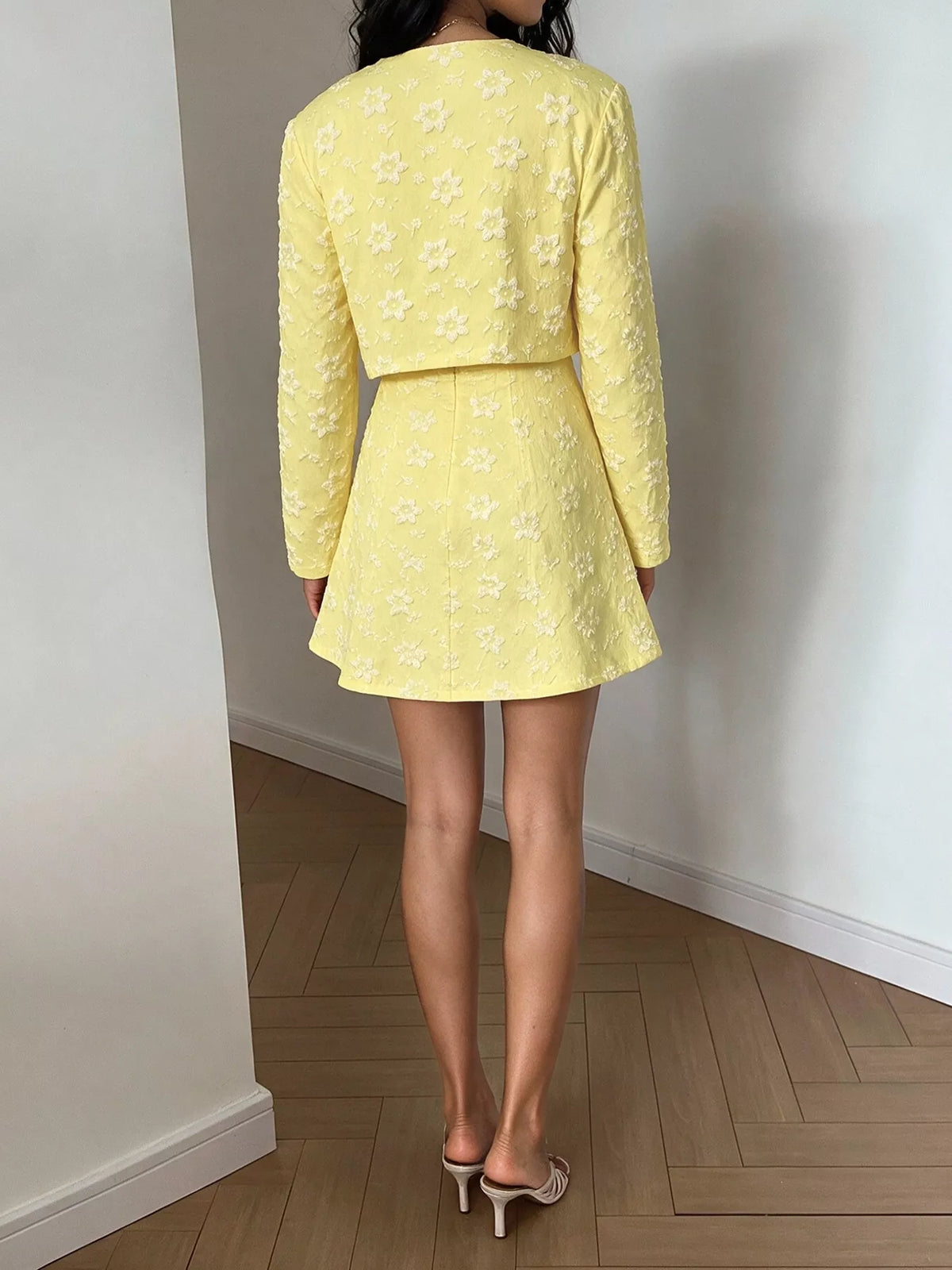 Textured Cropped Dress and Cardigan Two-Piece Set