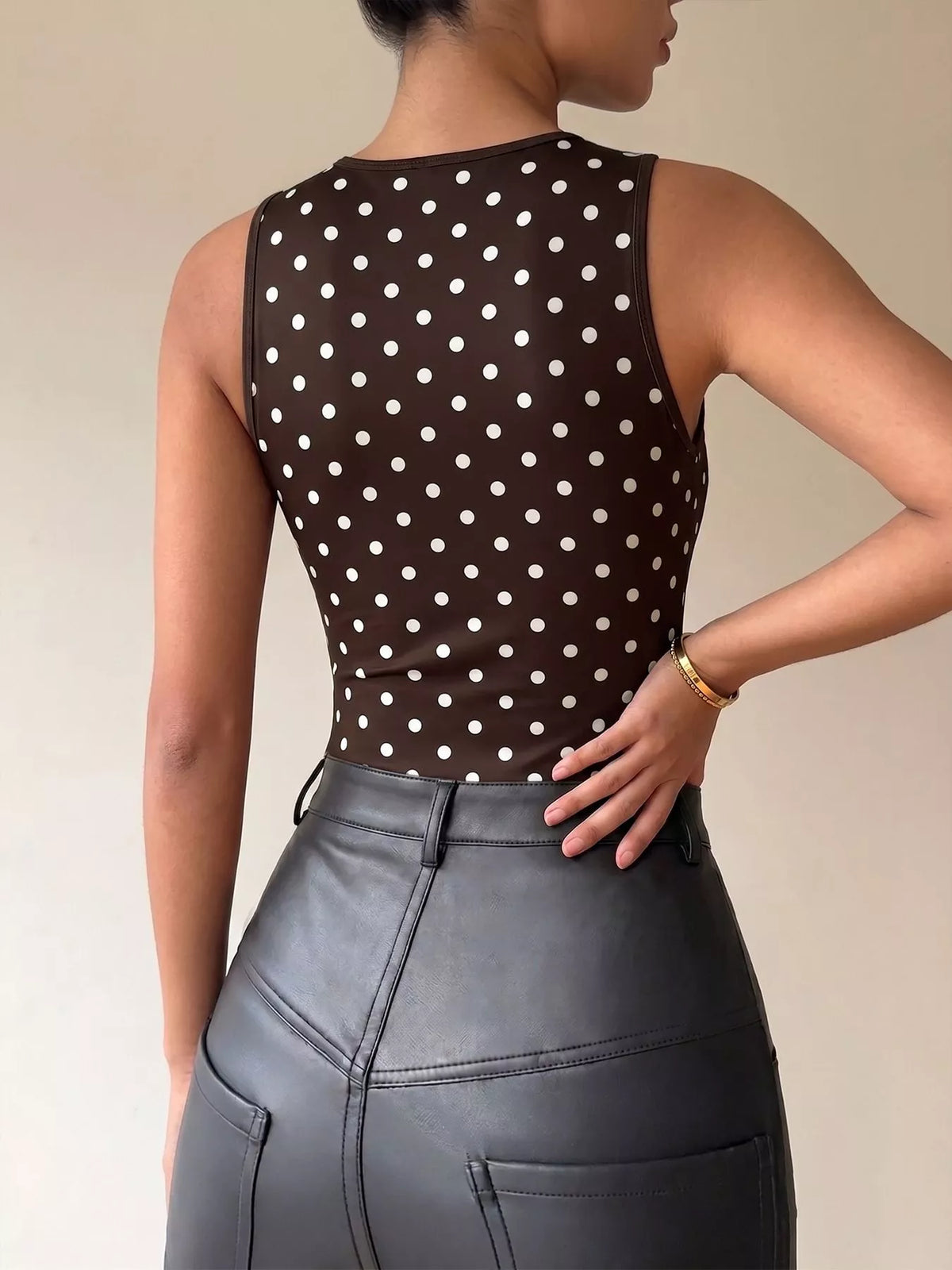 Polka Dot Cowl Neck Bodysuit - Lilixa.store