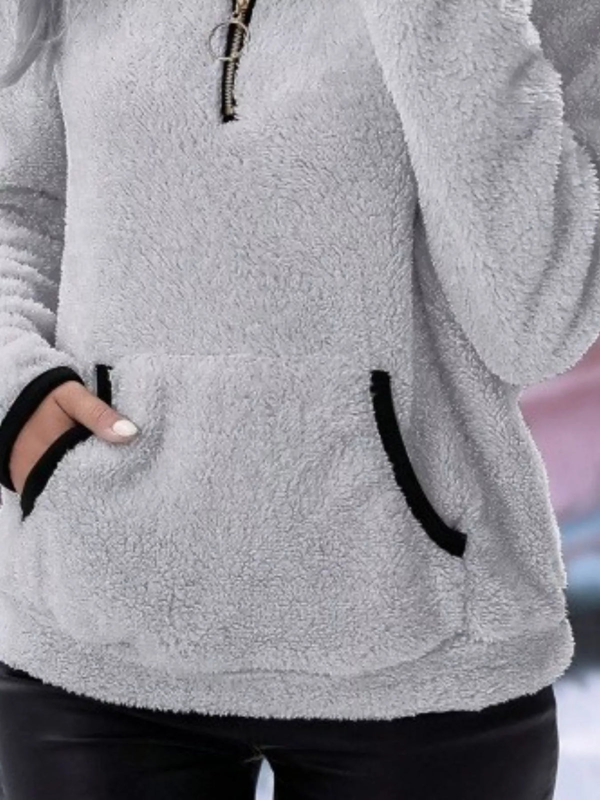 Full Size Cozy Fleece Quarter Zip Long Sleeve Sweatshirt Plus Size - Lilixa.store