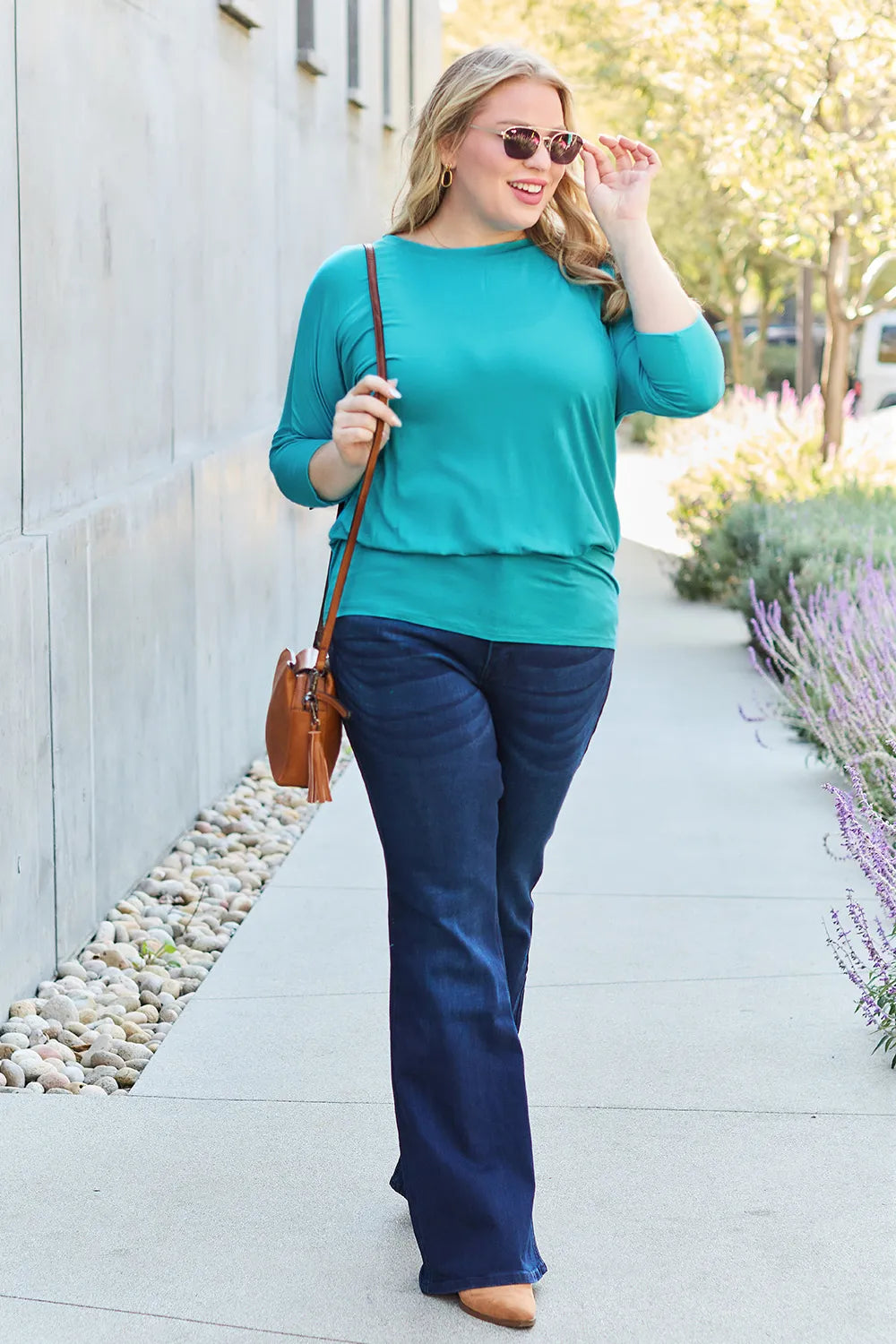 Basic Bae Full Size Round Neck Batwing Sleeve Top - Lilixa.store