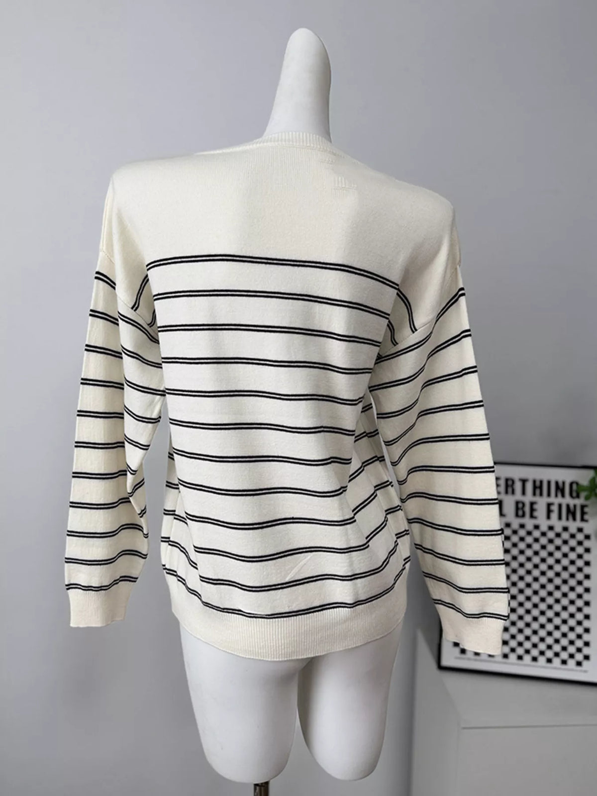 Classic Striped Crewneck Knit Top with Layered Sweater Detail, view 2