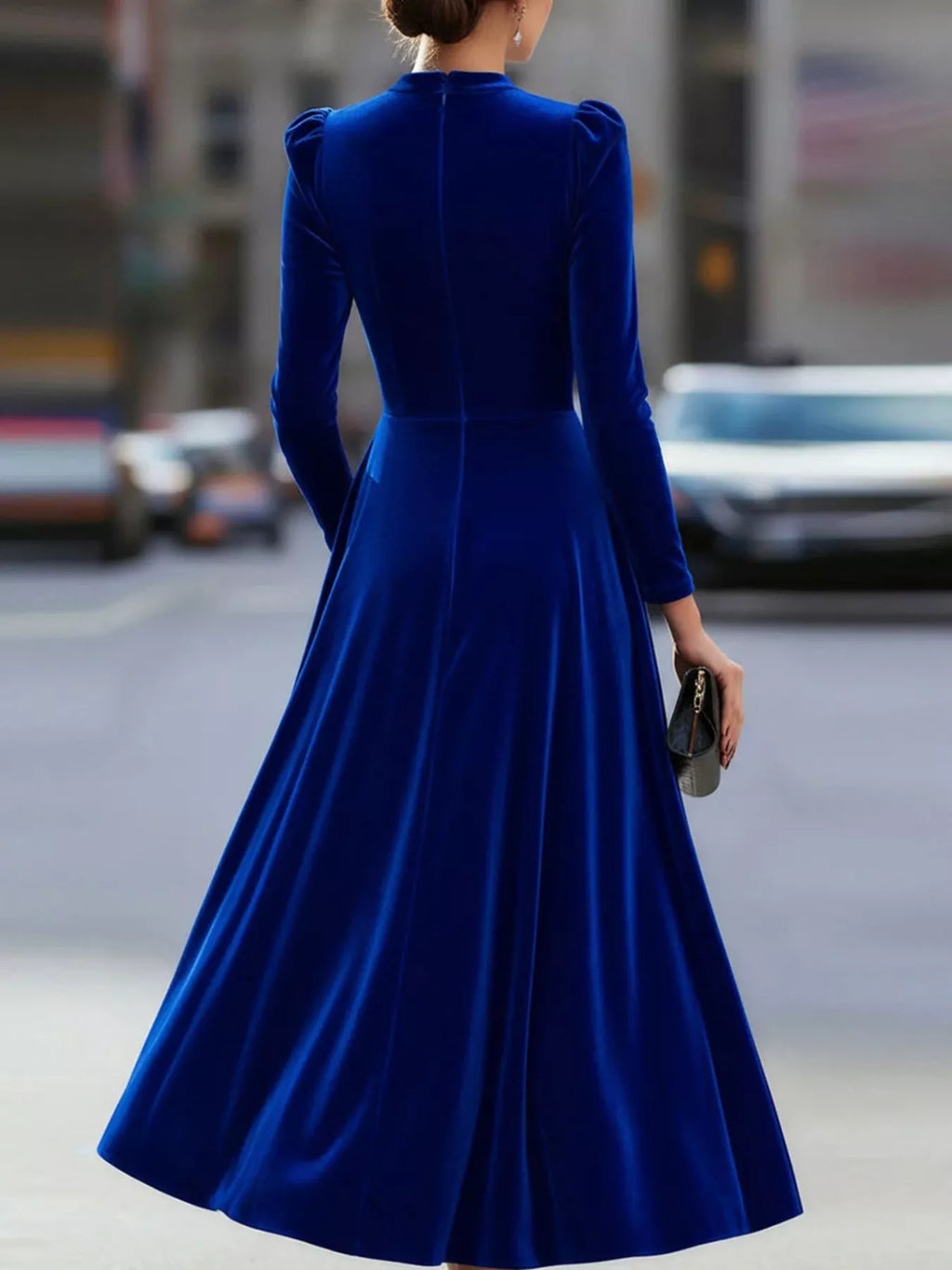 Velvet Long Sleeve A-Line Dress - Lilixa.store