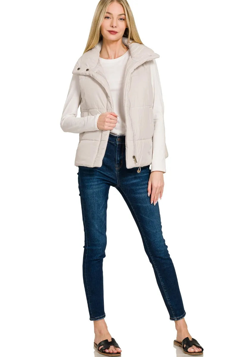 Zenana High Neck Zip-Up Vest Coat - Lilixa.store