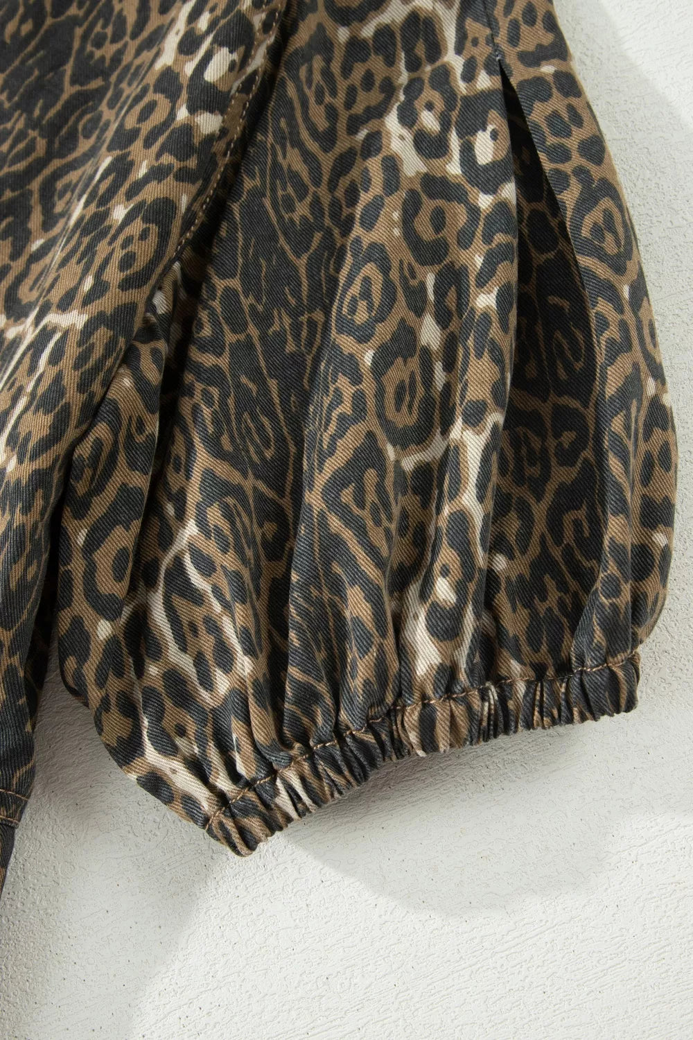Leopard Print Puff Sleeve Denim Dress, view 8