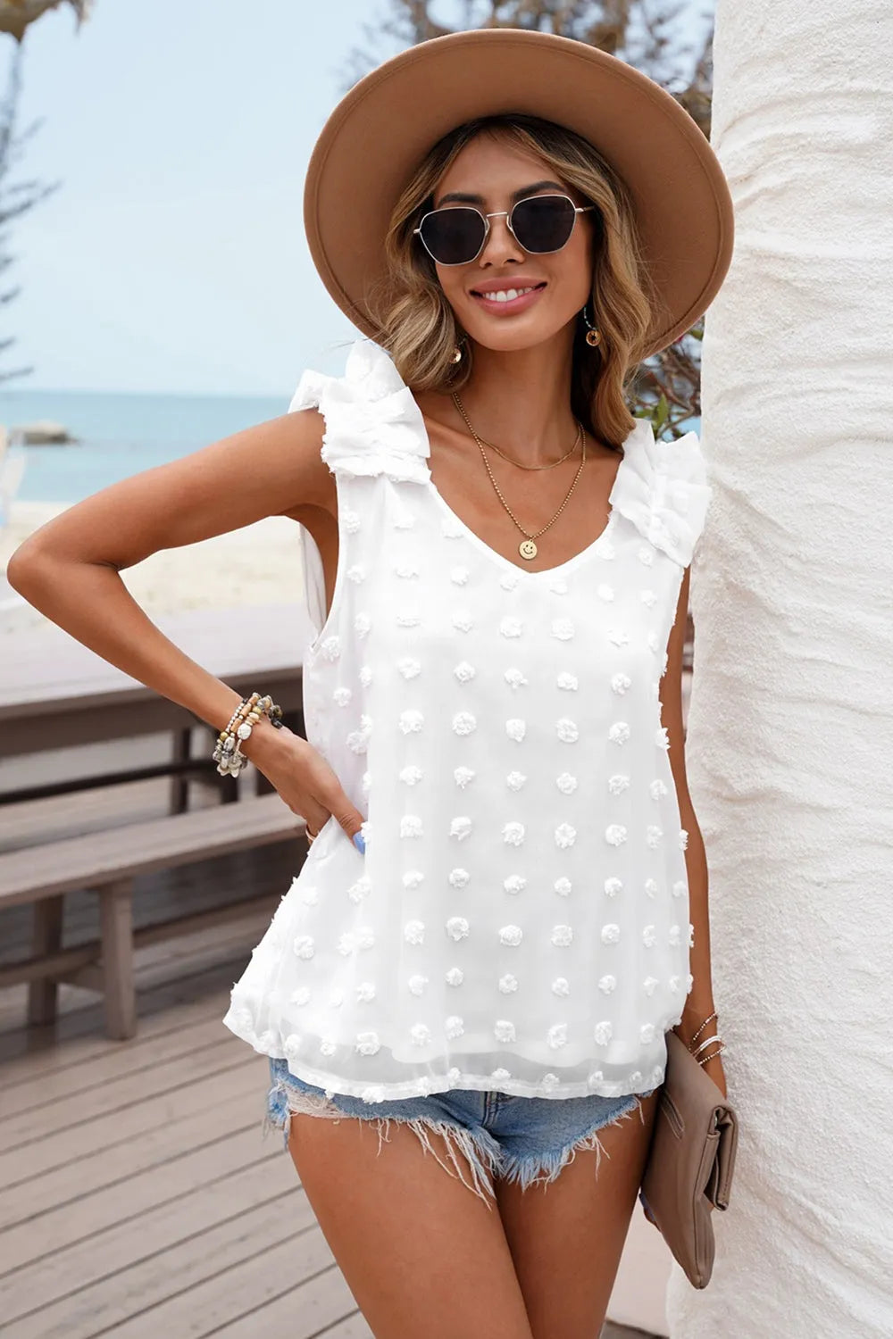 Full Size Swiss Dot V-Neck Tank - Lilixa.store