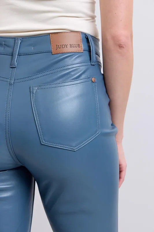 Judy Blue Full Size High Waist Tummy Control Faux Leather Bootcut Pants Plus Size - Lilixa.store