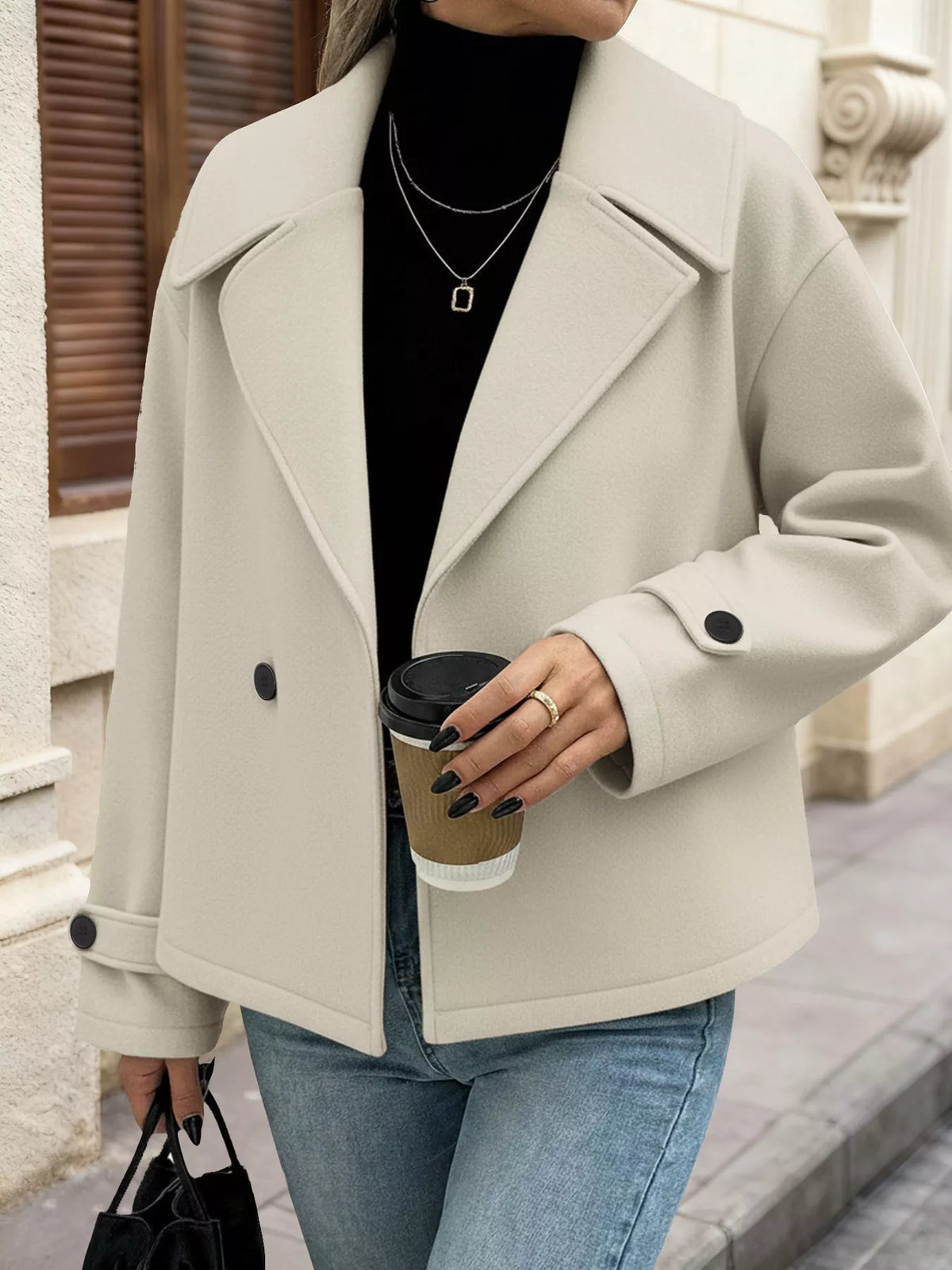 Double-Breasted Wool Blend Outerwear in Gray, view 3