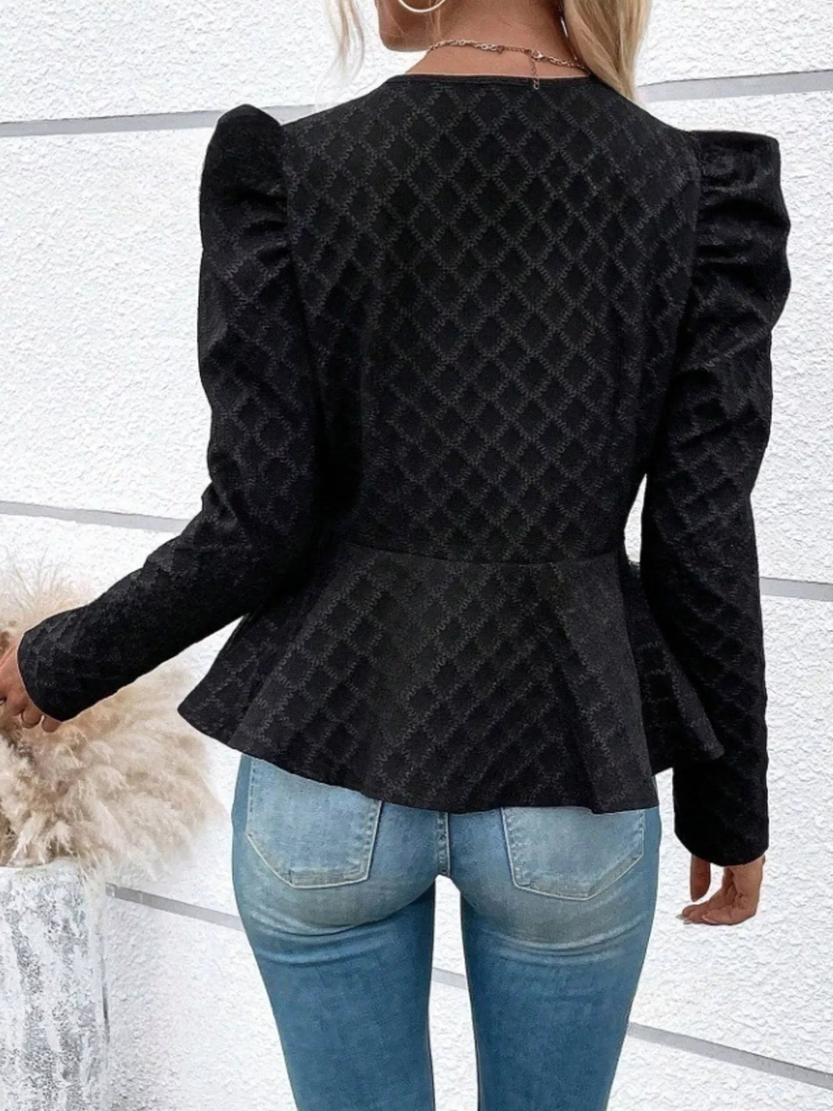 Puff Sleeve Textured Jacquard Jacket, view 2