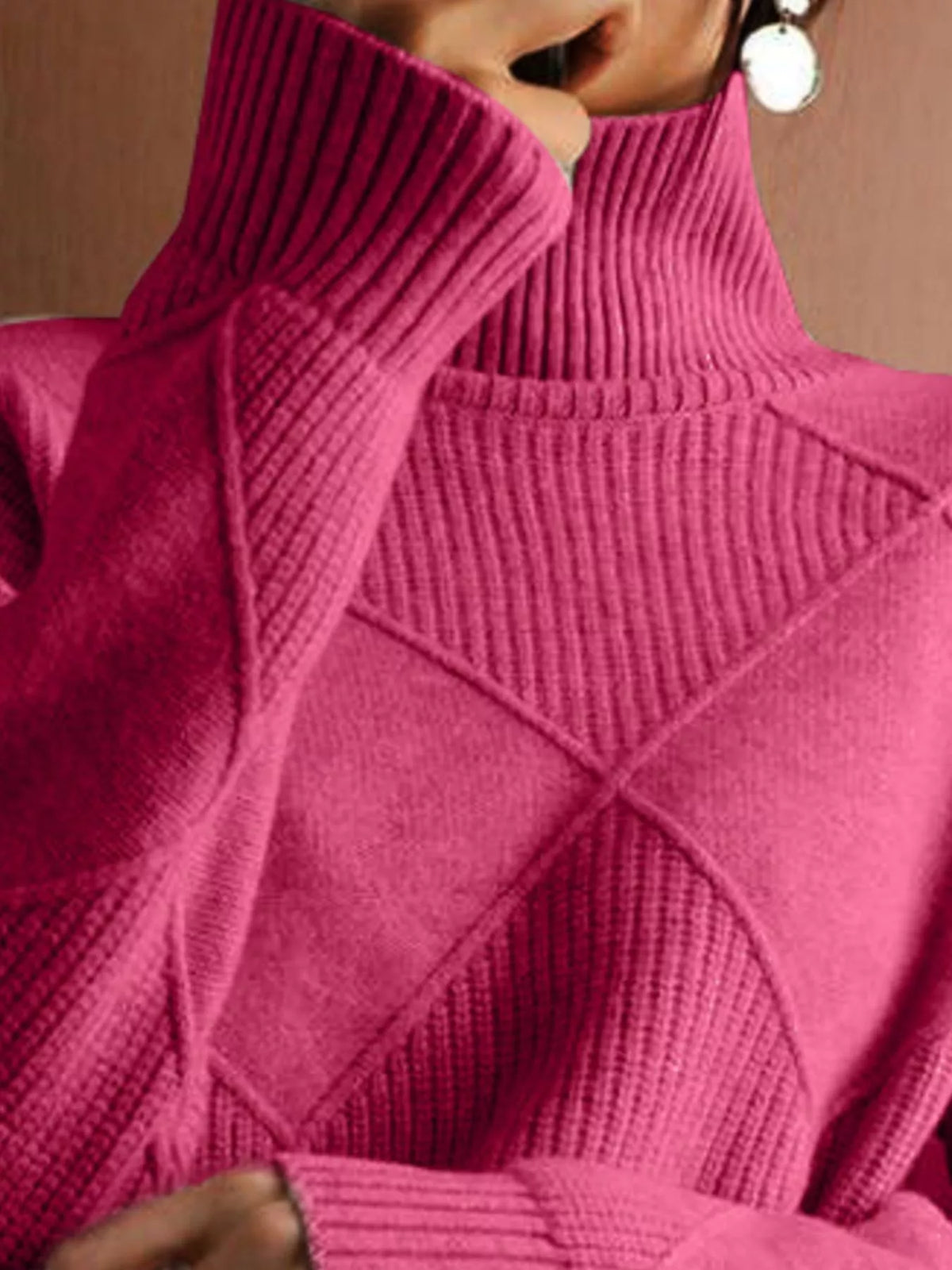 Argyle Pattern Turtleneck Sweater