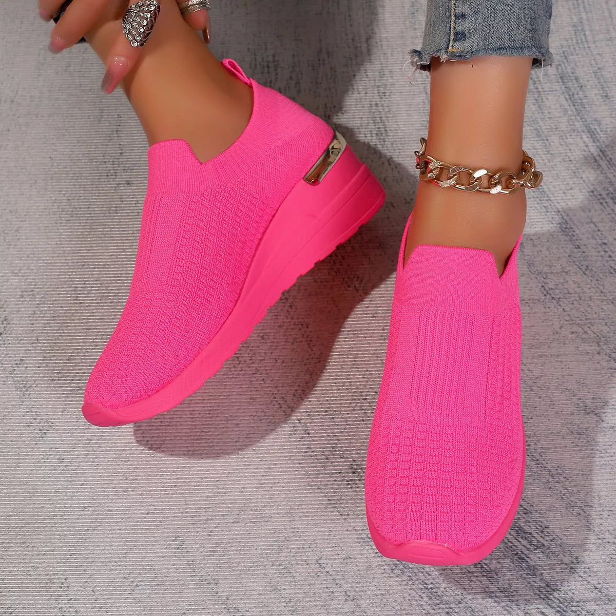 Mesh Round Toe Wedge Athletic - Lilixa.store
