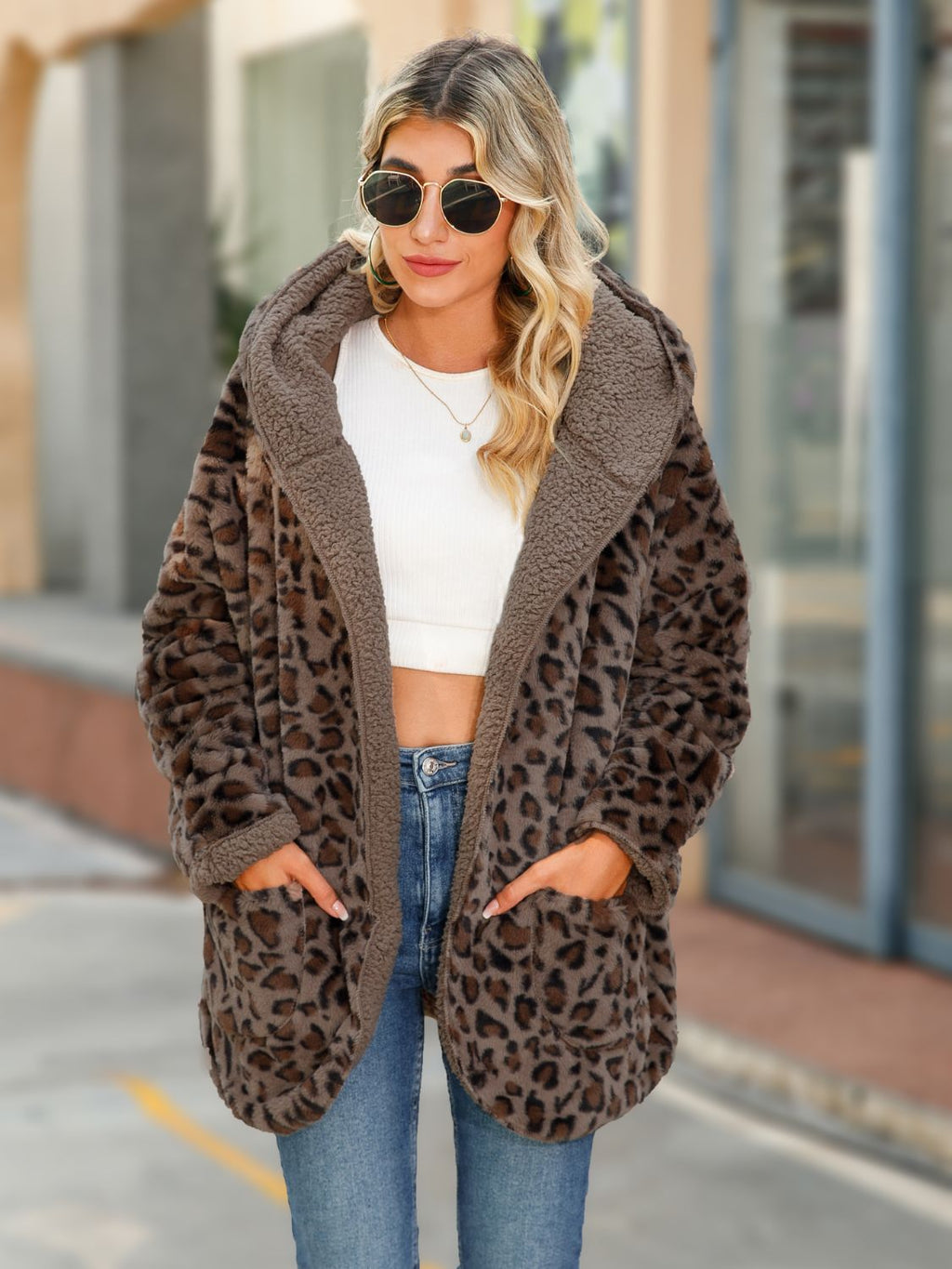 Leopard Hooded Coat with Pockets - Lilixa.store