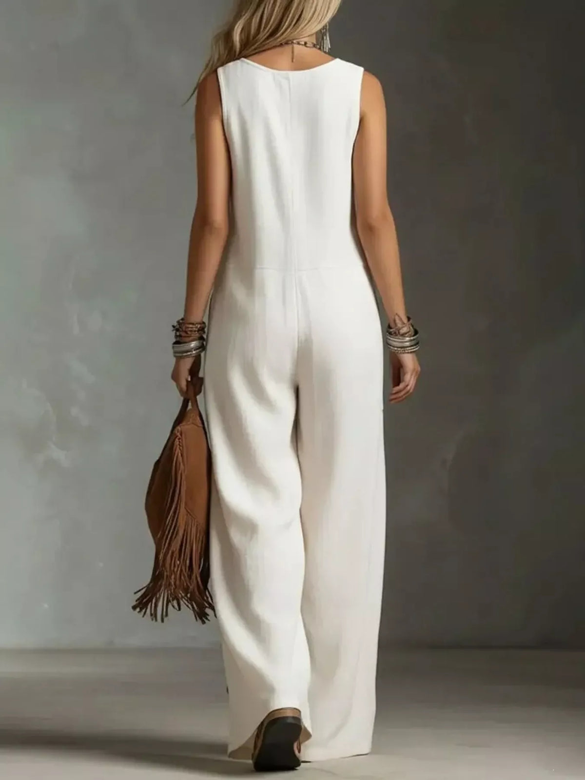 Full Size Sleeveless Button Front Wide Leg Jumpsuit Plus Size - Lilixa.store