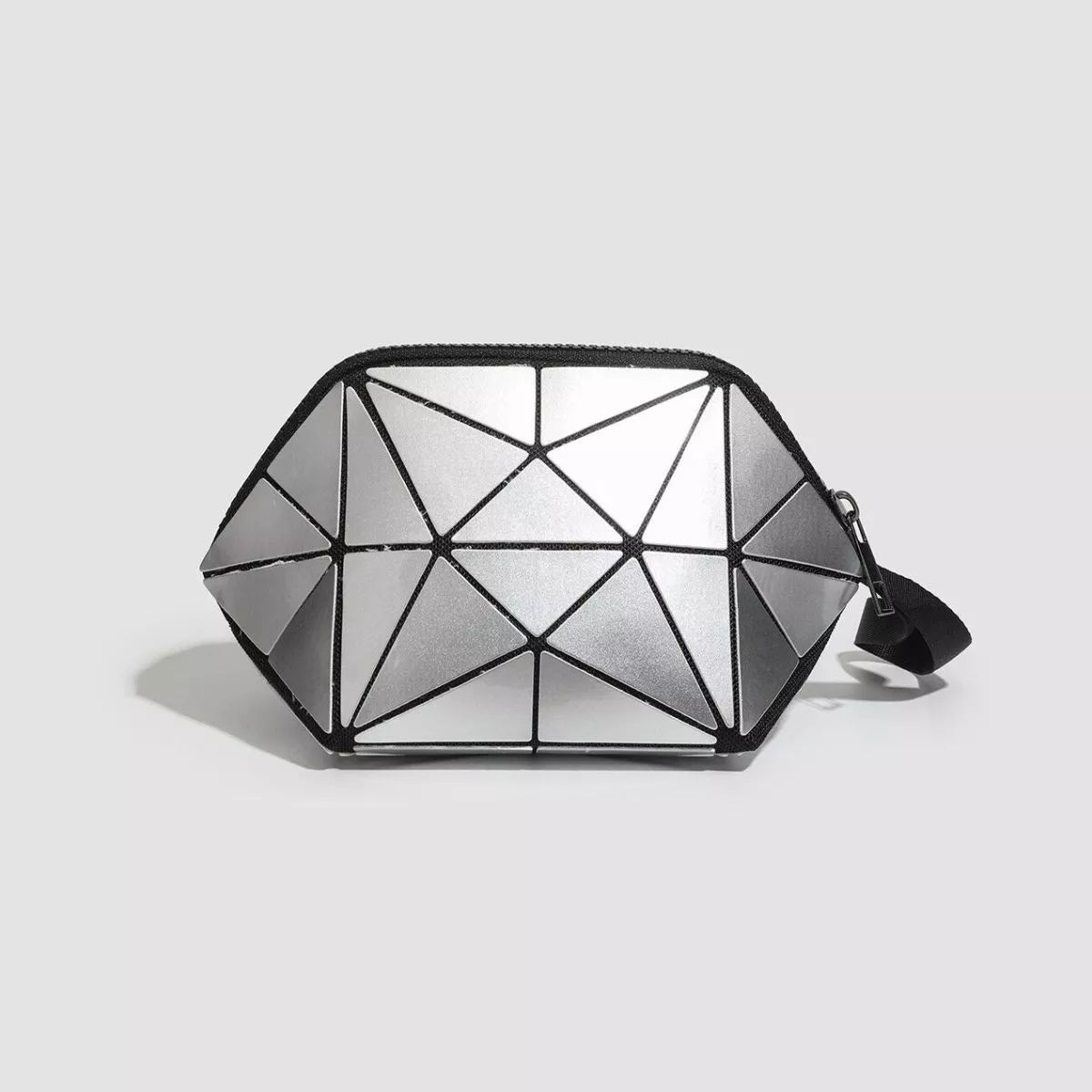 Geometric Metallic Silver Clutch with Modern Origami Design, view 5