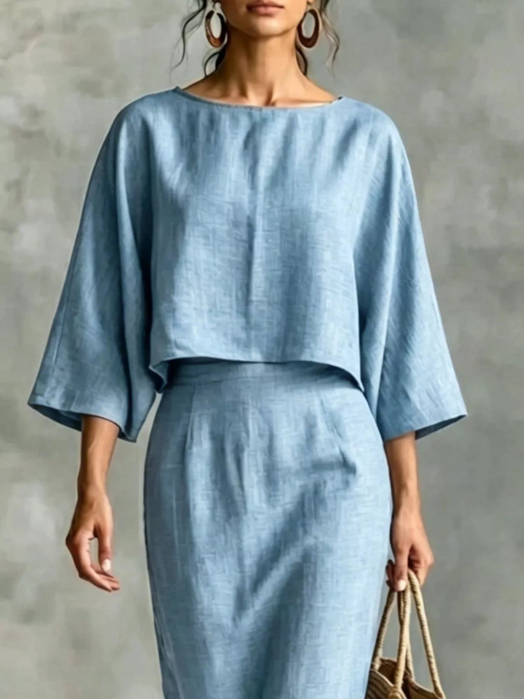 Full Size Solid Color Cropped Top and Midi Skirt Set Plus Size - Lilixa.store