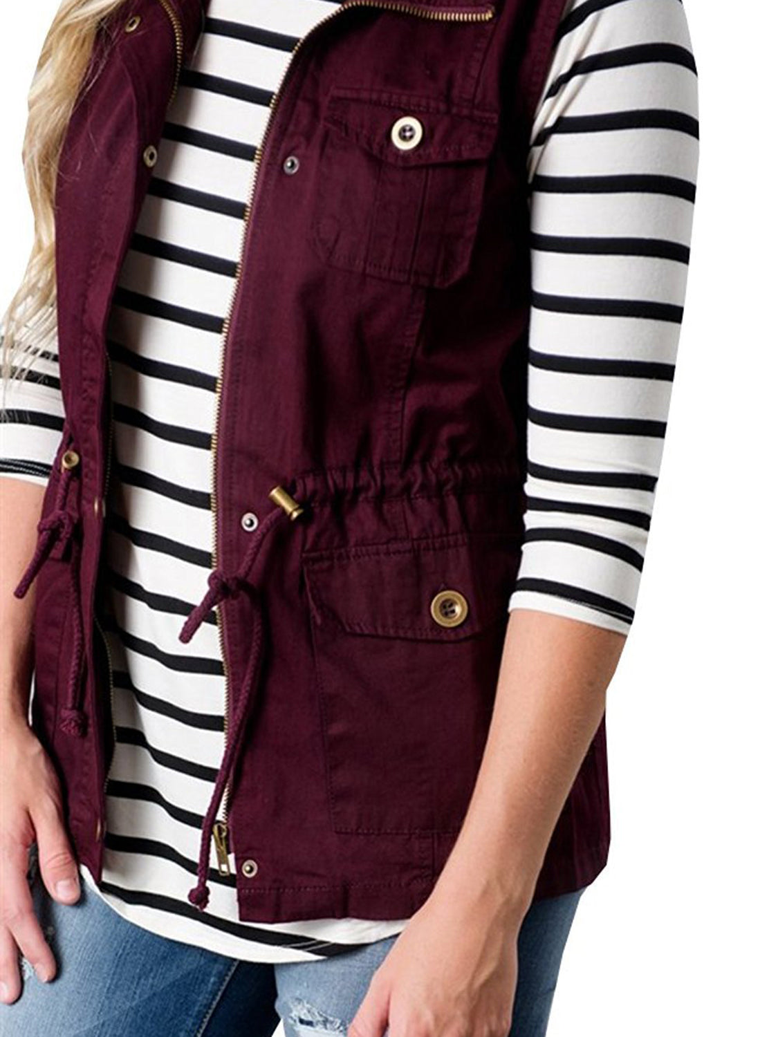 Drawstring Waist Vest with Pockets, view 3