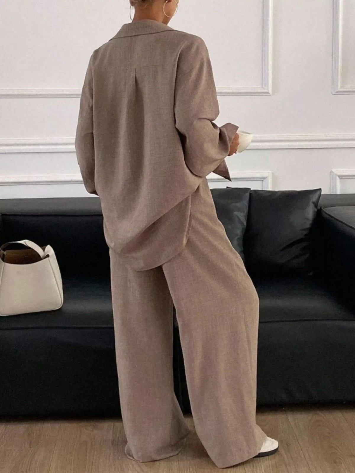 Button-Down Shirt and Wide-Leg Pants Set, view 20