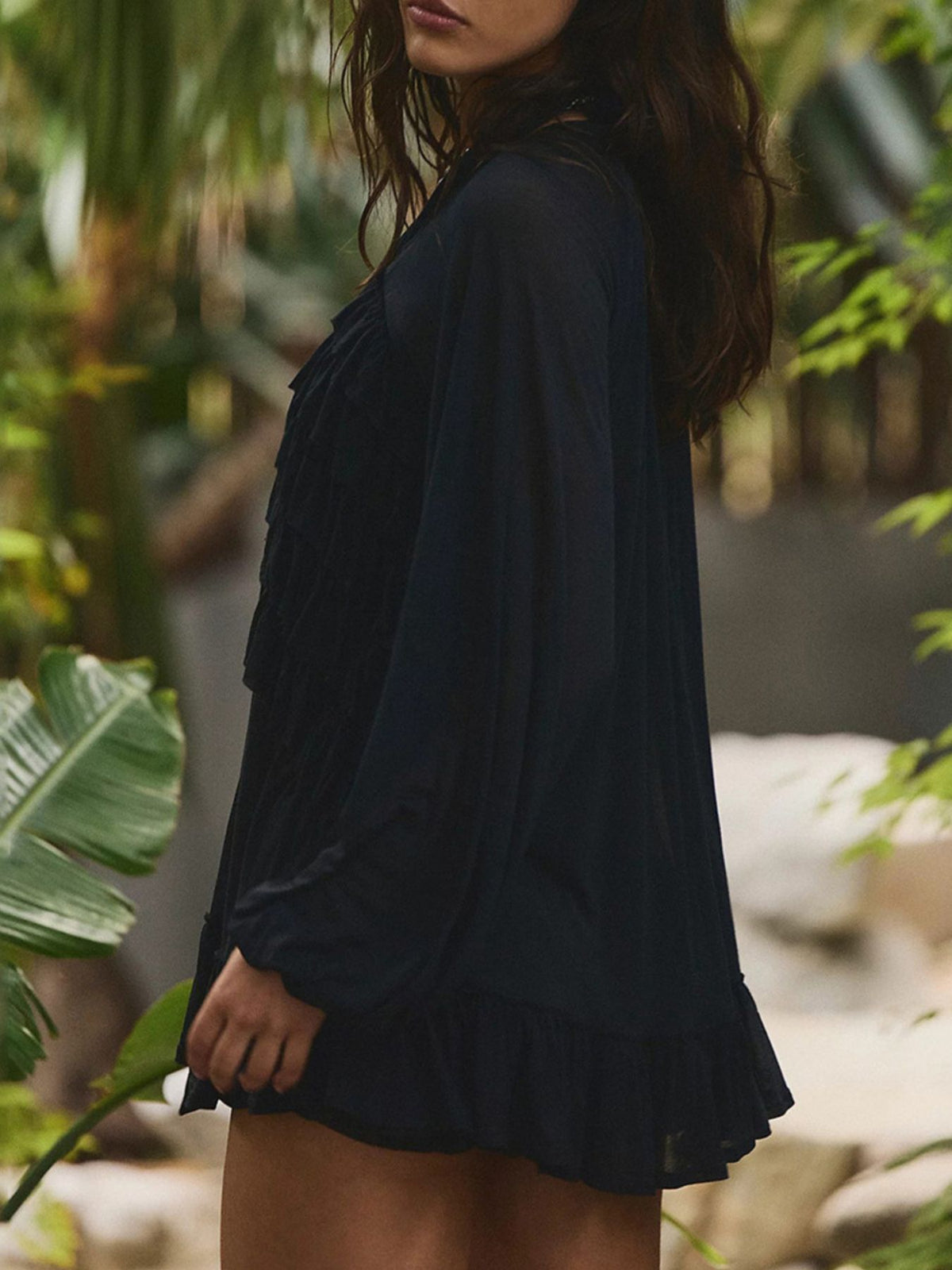Sheer Ruffle Trim Beach Cover-Up - Lilixa.store