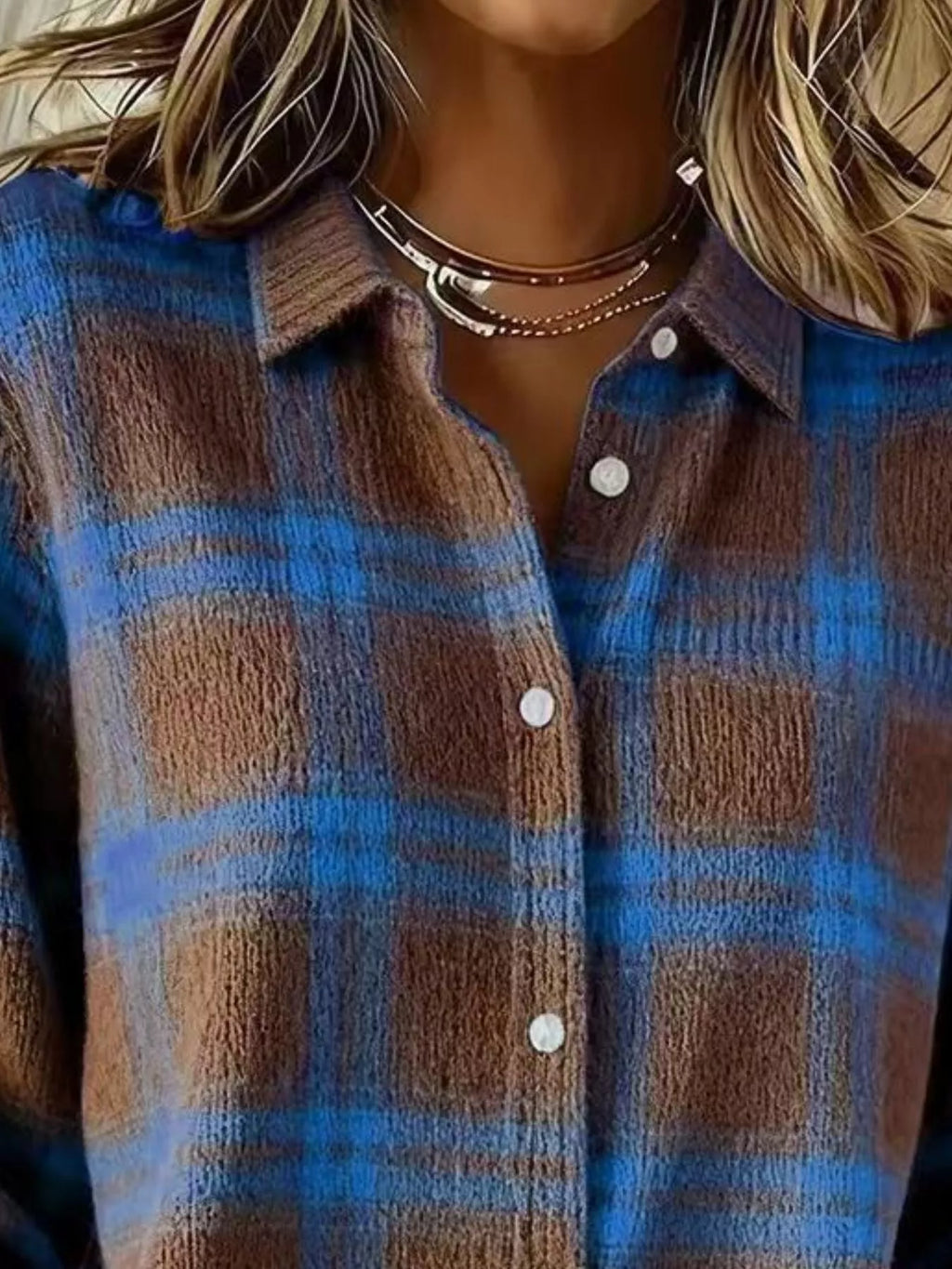 Full Size Plaid Button-Down Knit Cardigan Plus Size - Lilixa.store