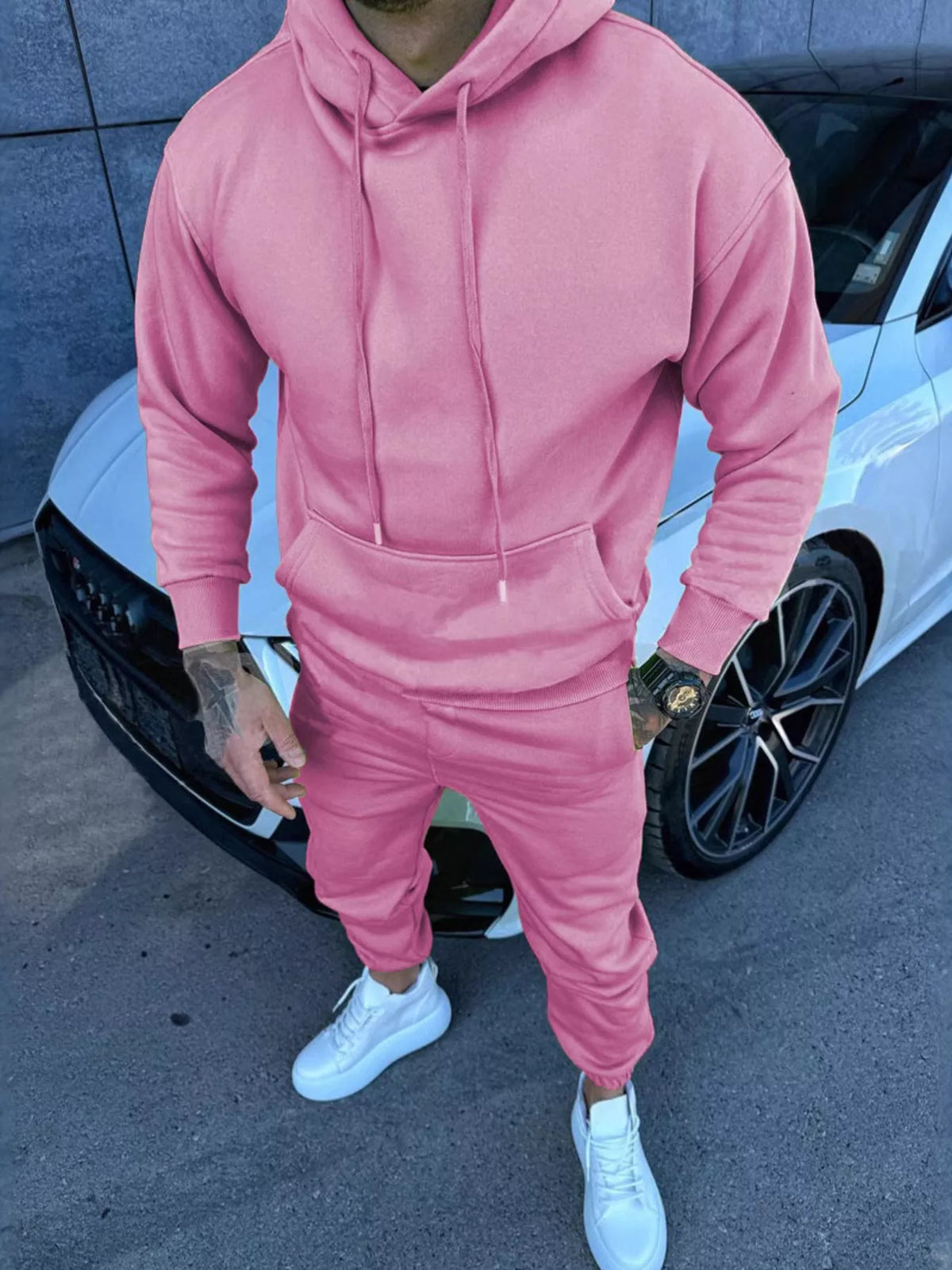 Men's Full Size Kangaroo Pocket Hoodie and Pants Set Plus Size