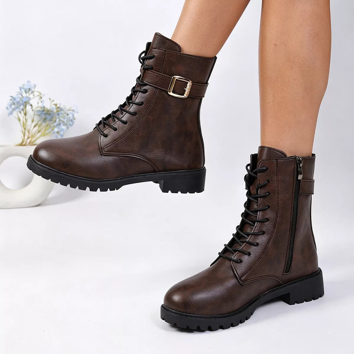 Round Toe Lace Up Boots - Lilixa.store
