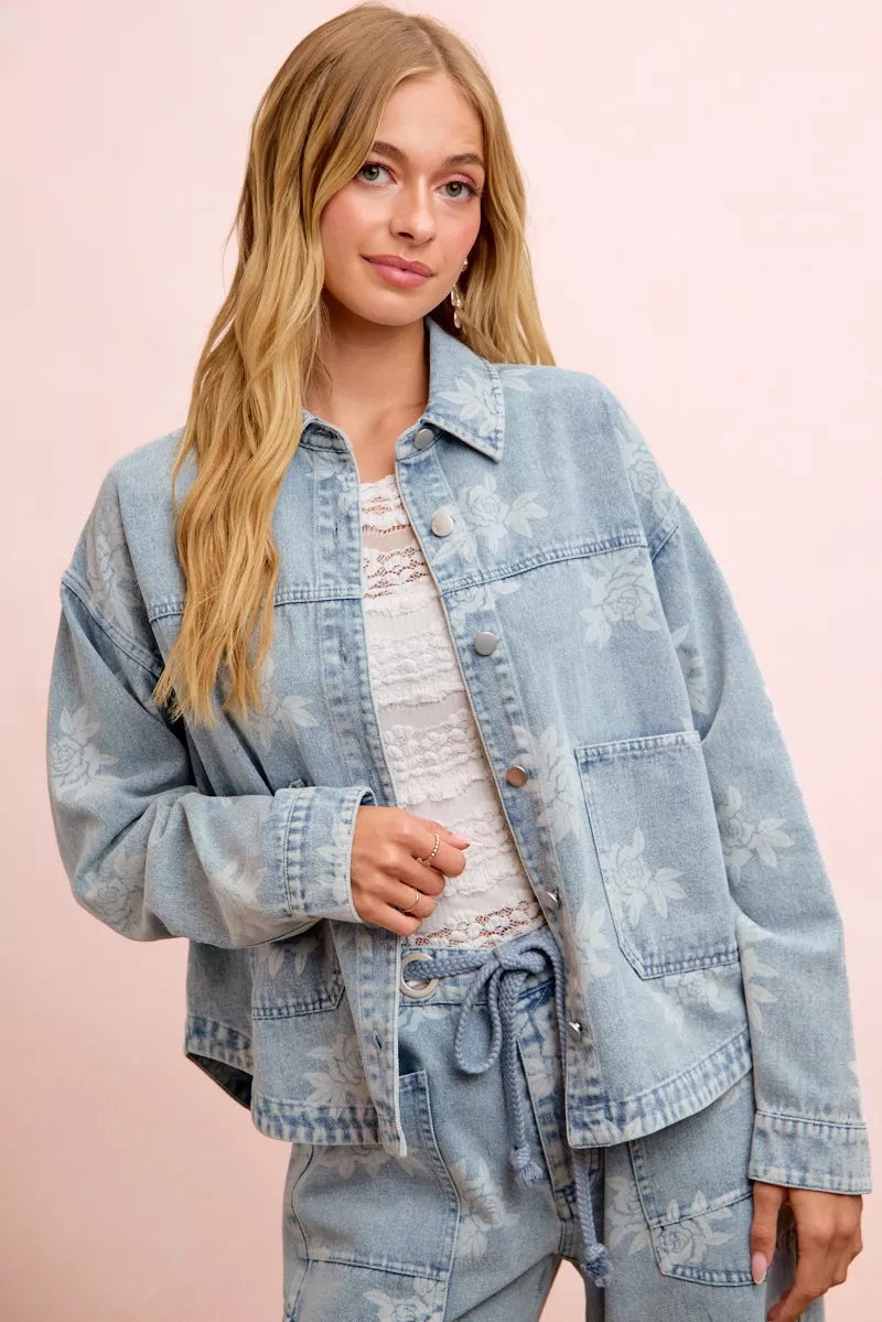 BiBi Printed Washed Denim Jacket With Pocket, view 4