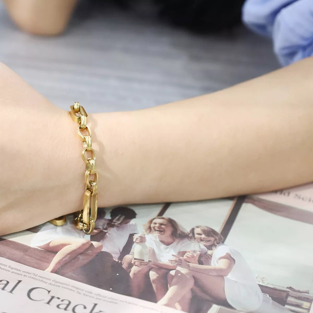 18K Gold-Plated Chunky Gold Chain Link Bracelet, view 5