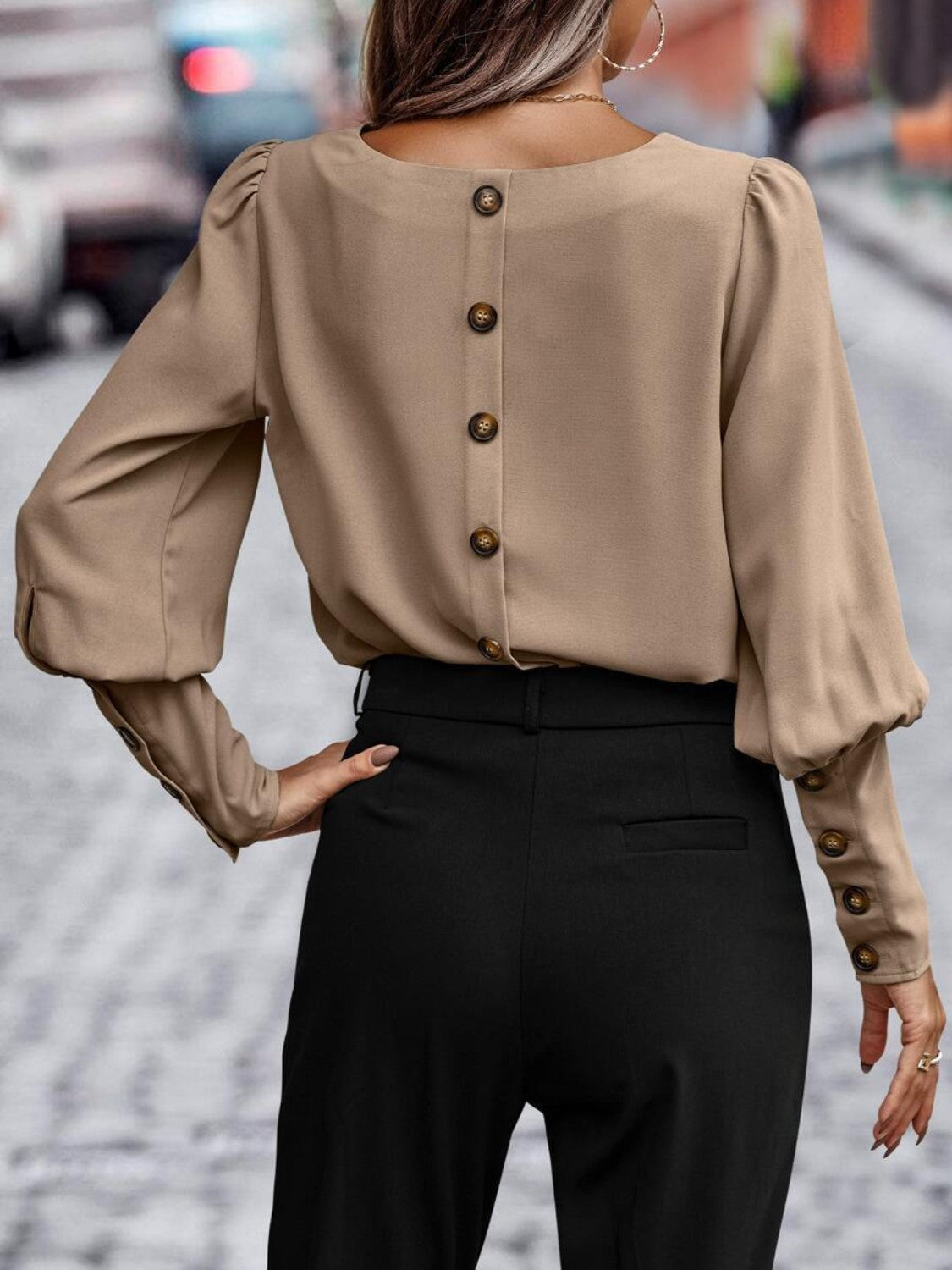 Round Neck Lantern Sleeve Blouse, view 4