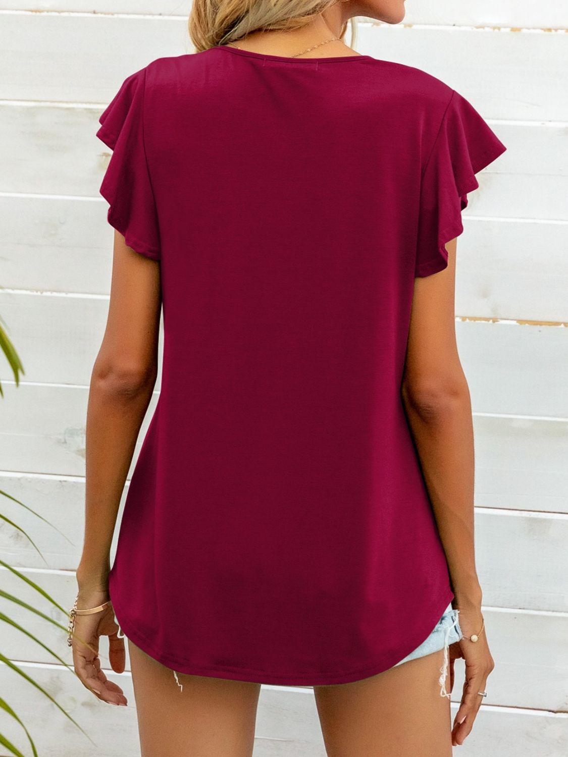 Round Neck Butterfly Sleeve Top - Lilixa.store
