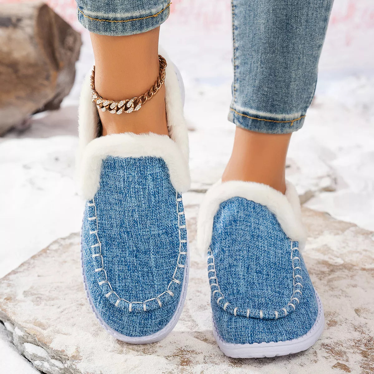 Faux Fur Lined Round Toe Shoes - Lilixa.store