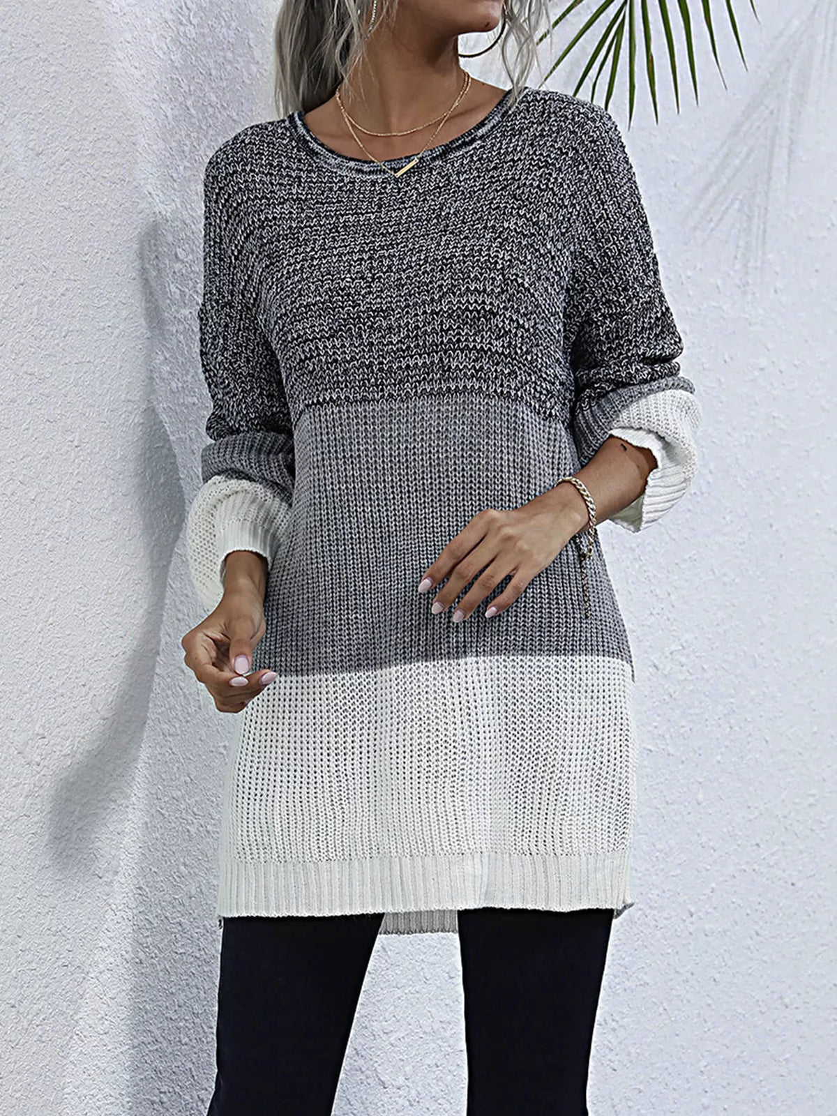 Color Block Round Neck Oversized Sweater - Lilixa.store