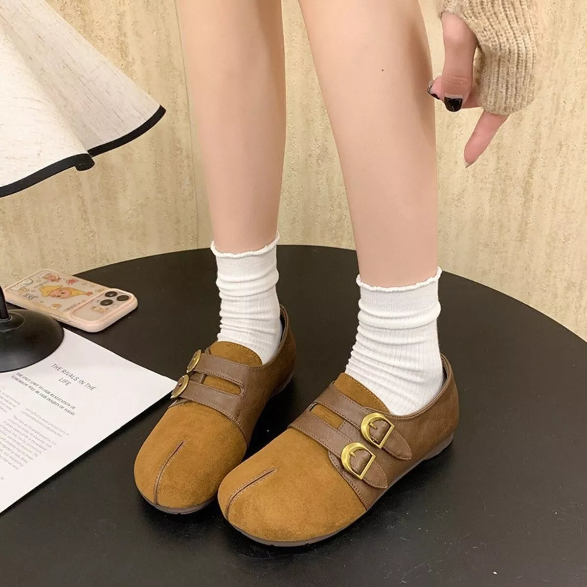 Split Toe Double Buckle Slip-Ons