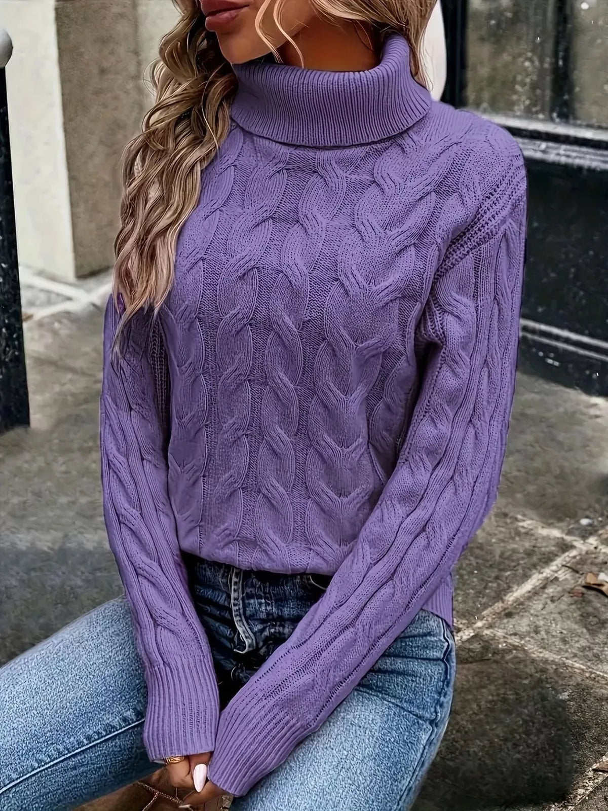 Cable-Knit Turtleneck Sweater