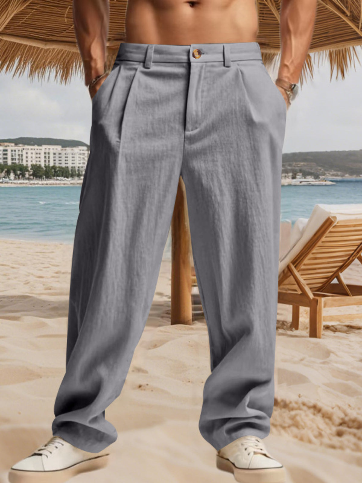 Men's Full Size Relaxed Fit Pleated Pants Plus Size in Grey