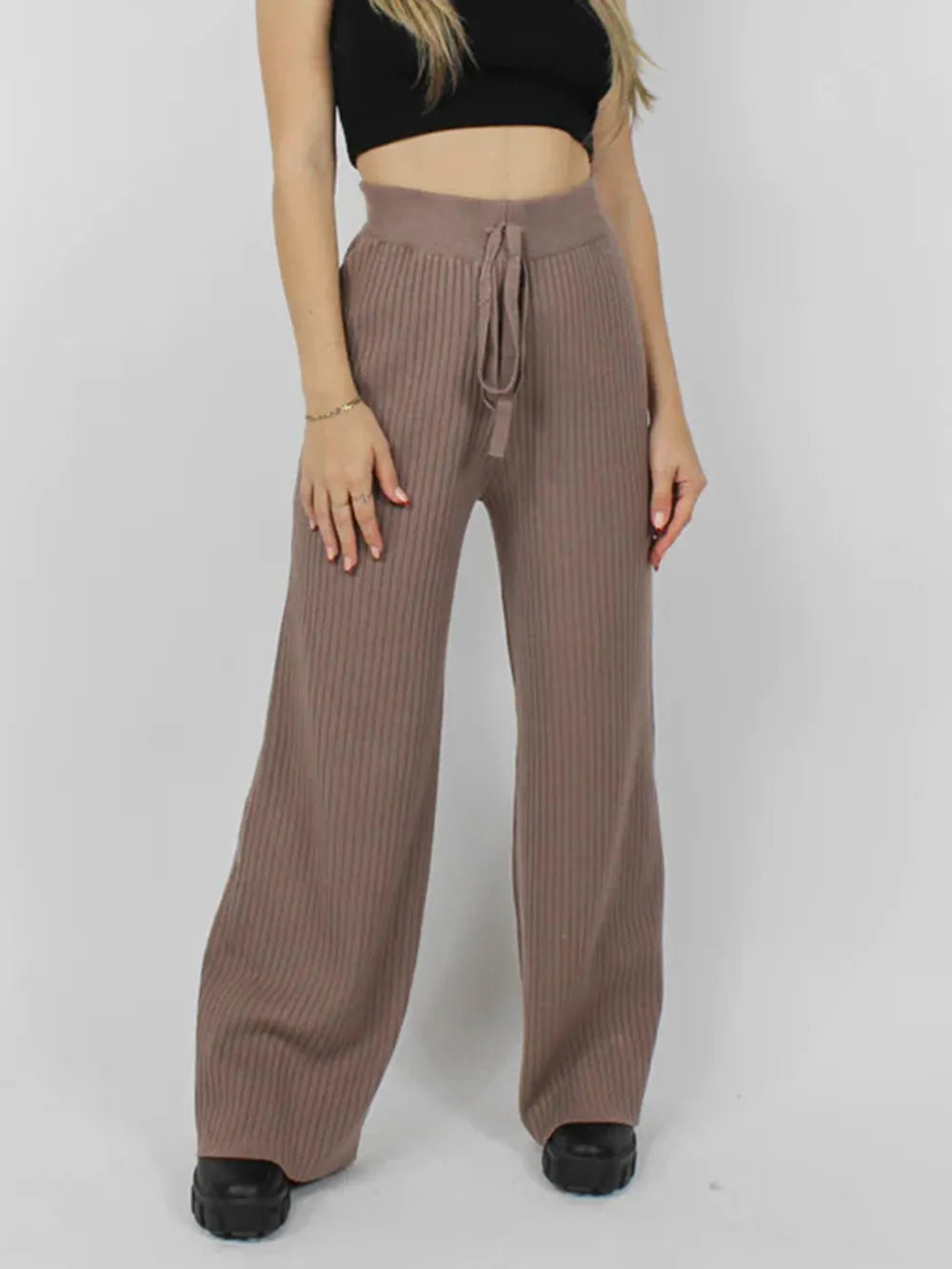 Ribbed Wide Leg Sweater Pants, view 4