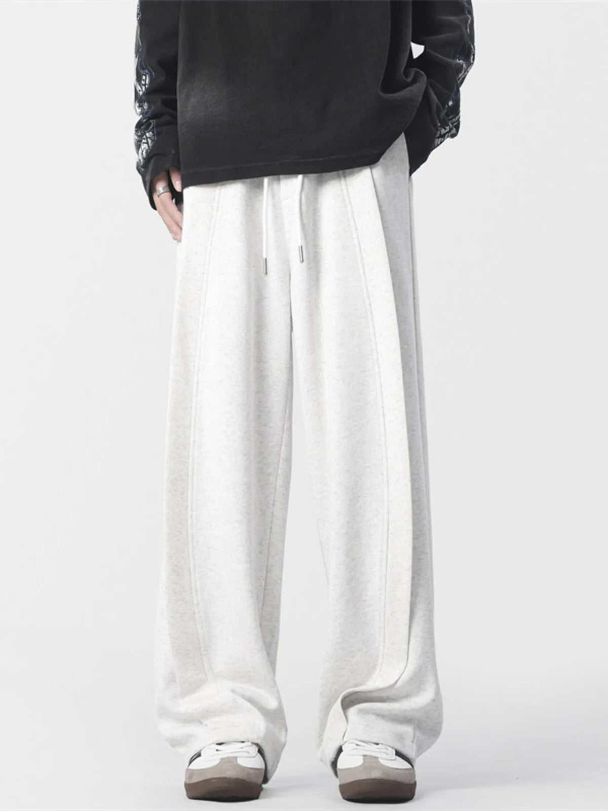 Men's Full Size Loose Fit Drawstring Pants Plus Size in Flower White