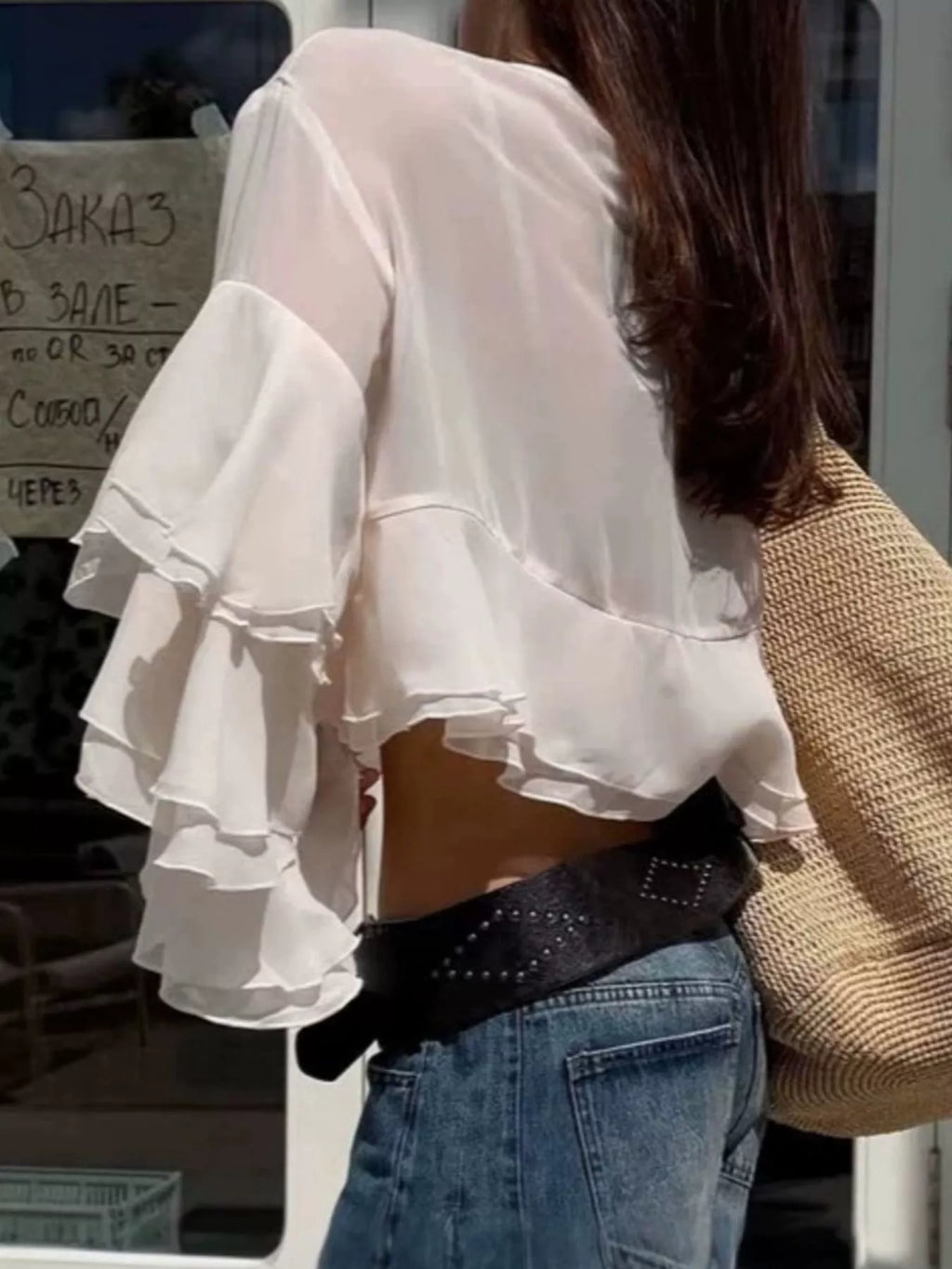 Layered Ruffled Hem Flare Sleeves Blouse - Lilixa.store