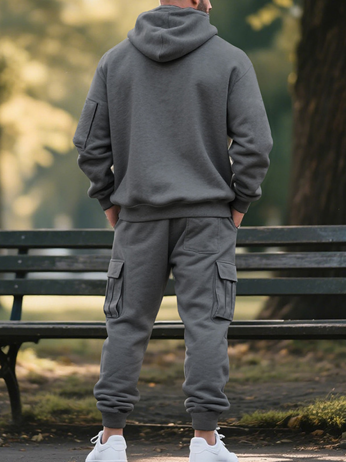 Men's Plus Size Tactical Cargo Hoodie and Jogger Set, view 4