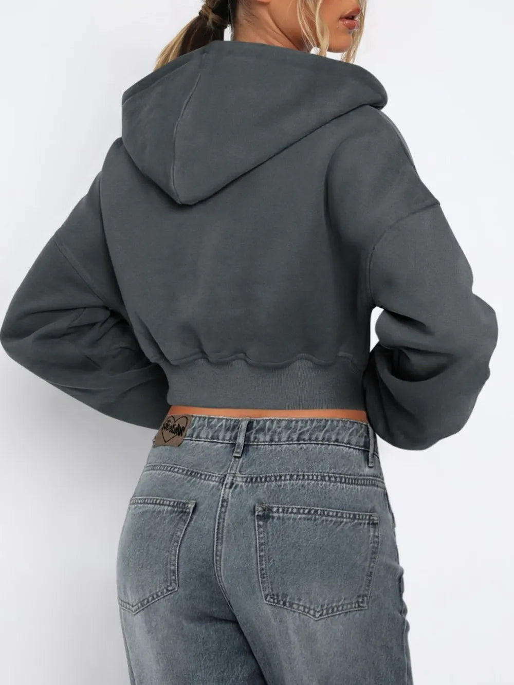 Zip Up Long Sleeve Hooded Cropped Jacket, view 7