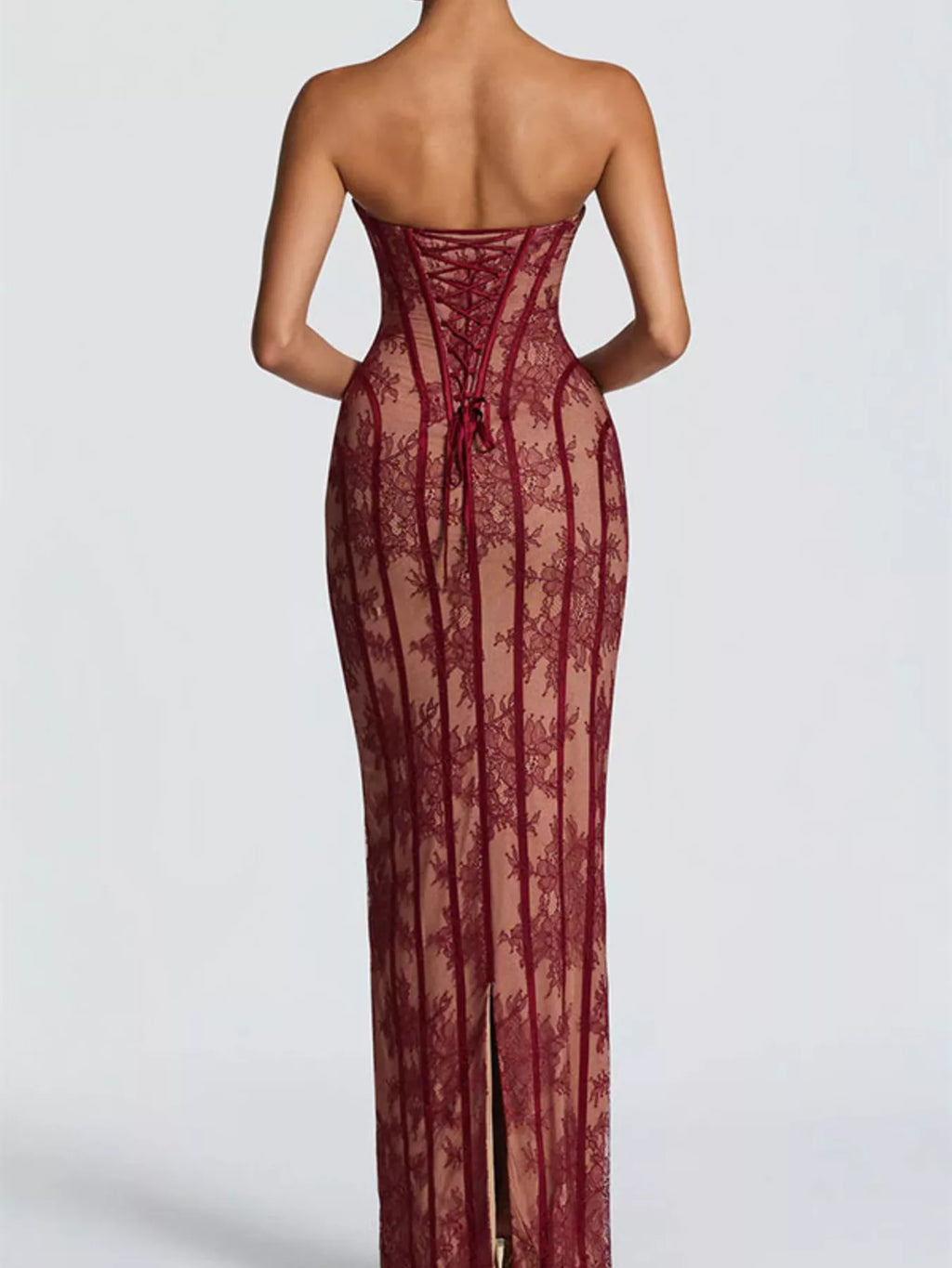 Lace Up Back Strapless Maxi Dress - Lilixa.store