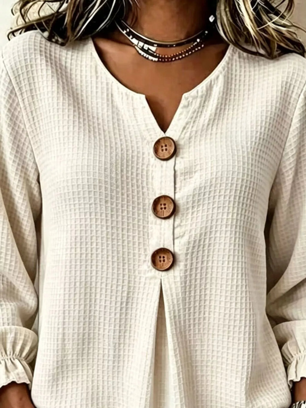 Waffle Knit Long Sleeve Top - Lilixa.store