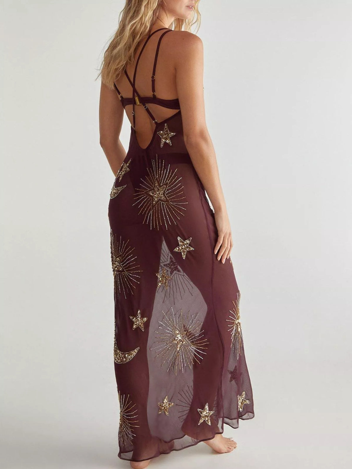 Sequin Backless Maxi Cover Up Dress - Lilixa.store