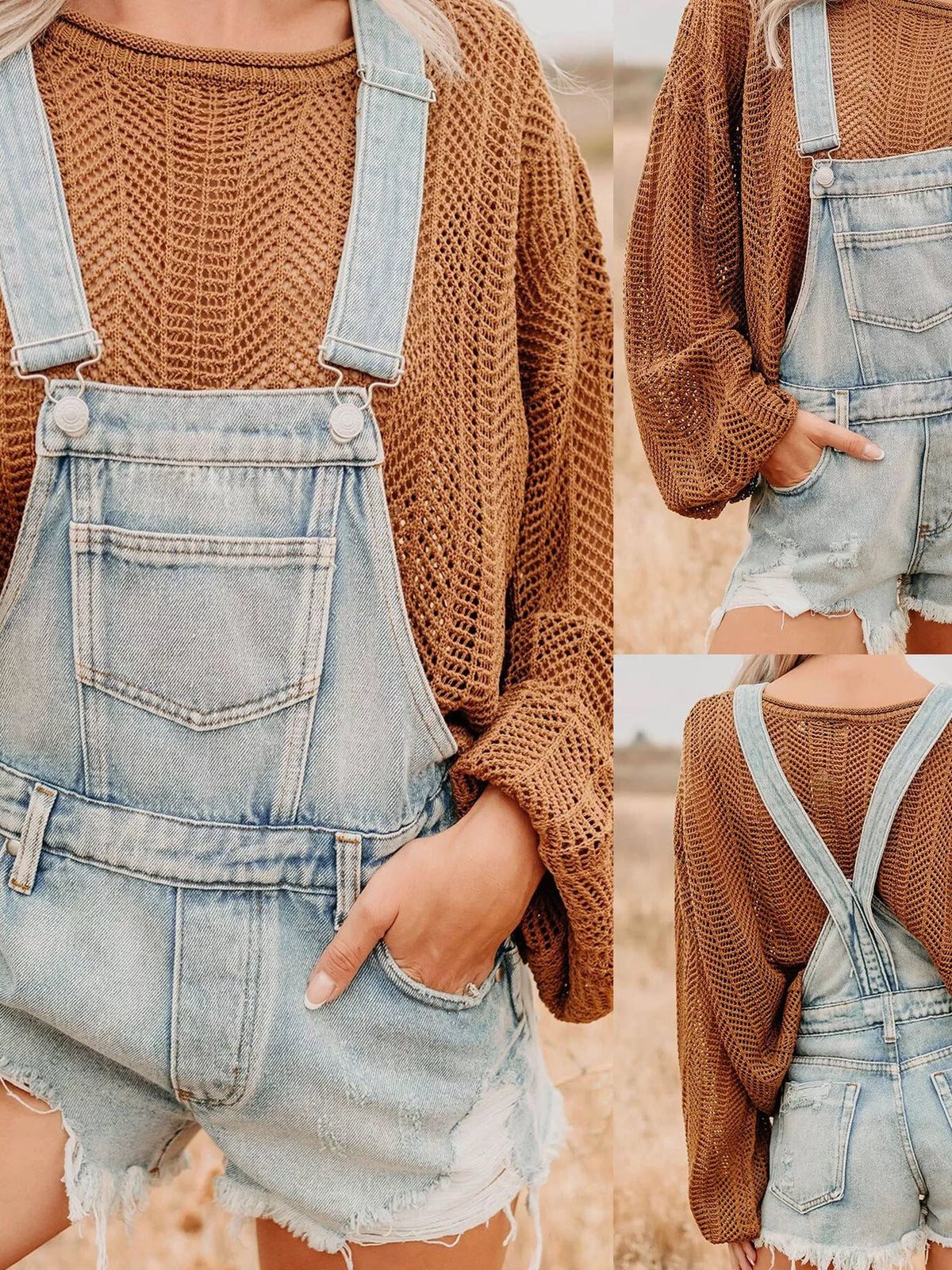 Distressed Denim Overalls Shorts - Lilixa.store