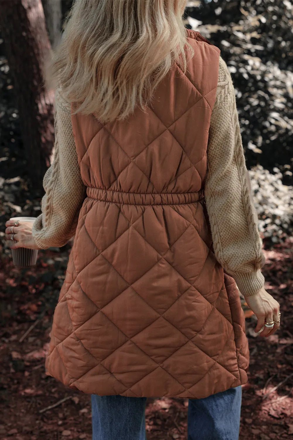 Pocketed Zipper and Button Vest Coat, view 4