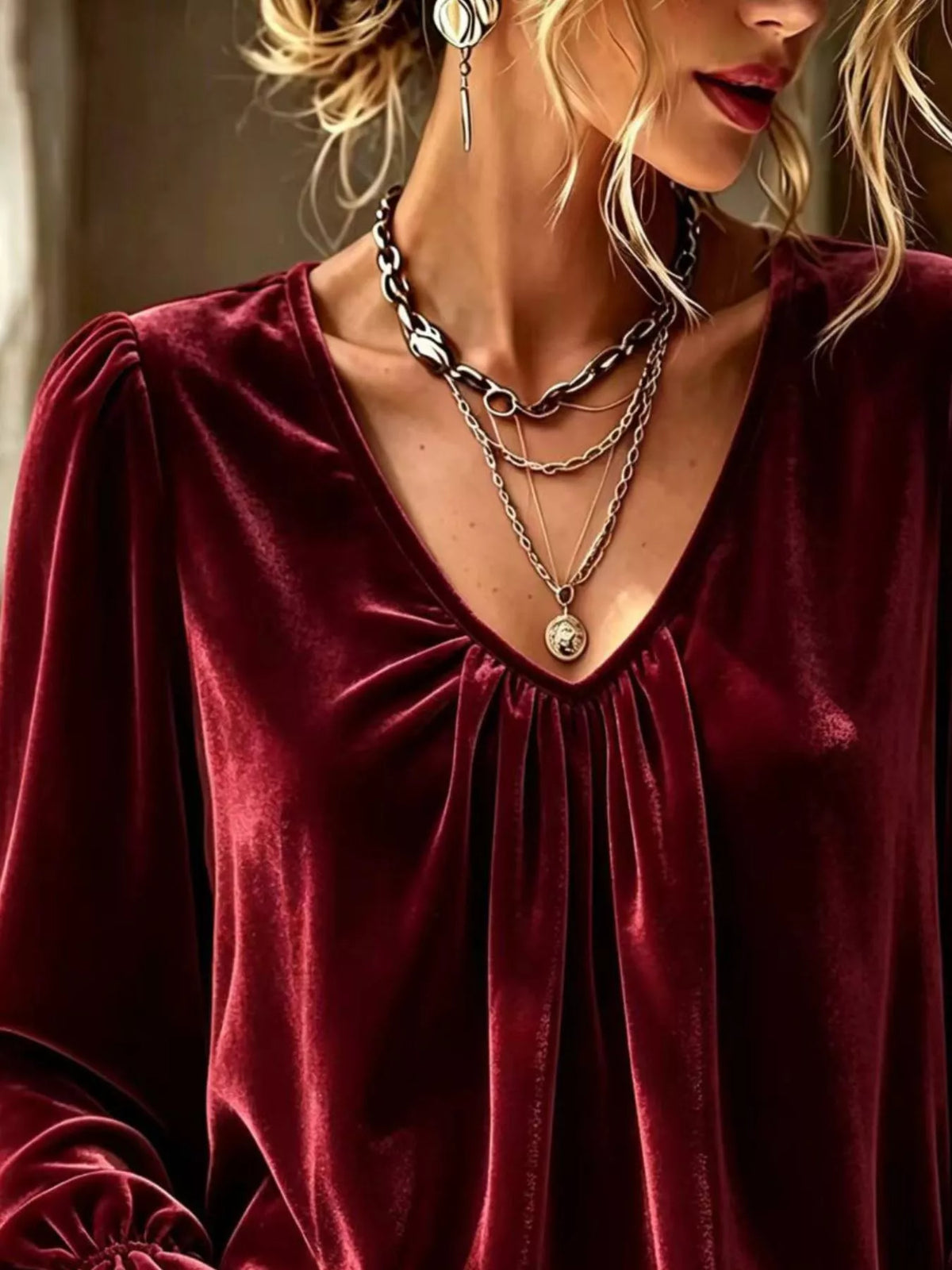 Full Size Ruched V-Neck Flounce Sleeve Blouse Plus Size