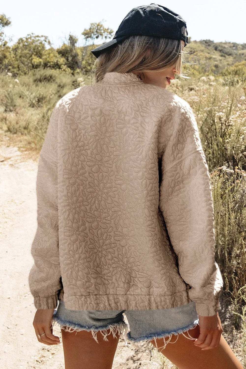 Baseball Collar Floral Quilted Jacket, view 12