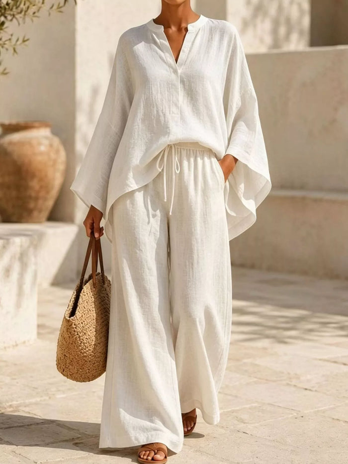 Full Size Loose Fit Top and Wide-Leg Pants Set Plus Size - Lilixa.store