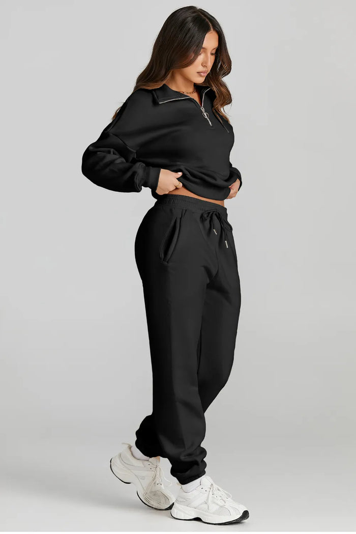 Quarter Zip Top and Drawstring Pants Active Set - Lilixa.store