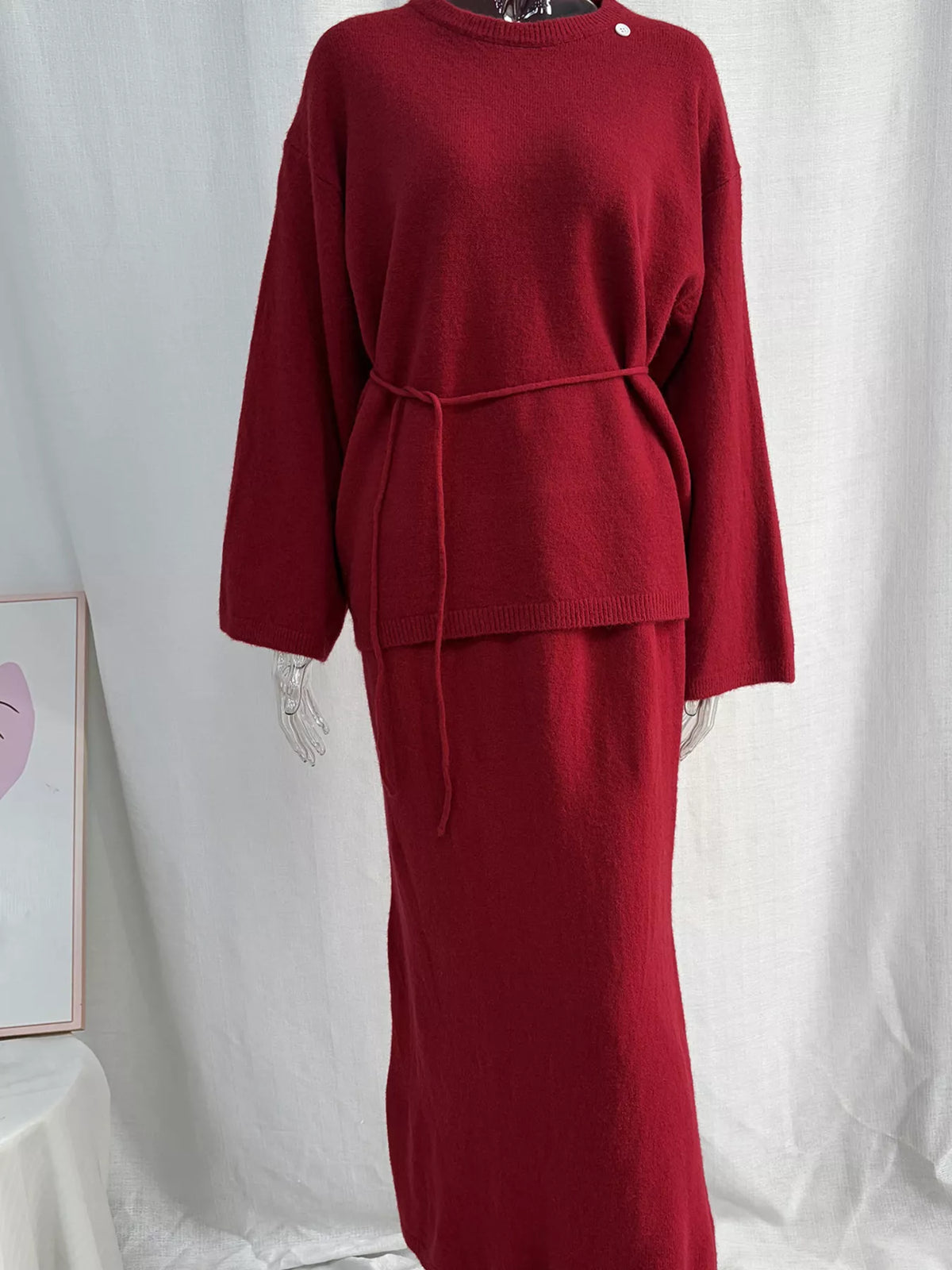 Waist-Tie Detail Sweater and Maxi Skirt Set, view 7