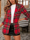 Christmas Plaid Single-Button Blazer - Lilixa.store